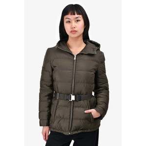 Prada Green Nylon Hooded Puffer Jacket with Belt Size 40